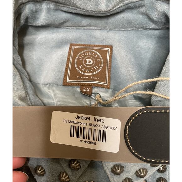 Double D Ranch Balcones Blue Velvet Inez Jacket NWT 2X Conchos Studs Pockets - Picture 11 of 16